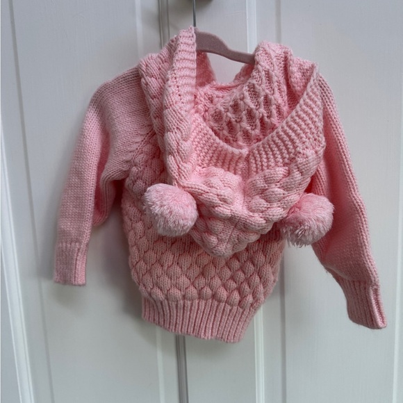 Girls 12M Pink Heavy Knit Sweater with Bear Ears - Picture 3 of 4